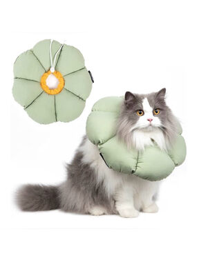 NEW Cat Cone Collar Waterproof Recovery Anti-Bite Healing Safety Green Flower L